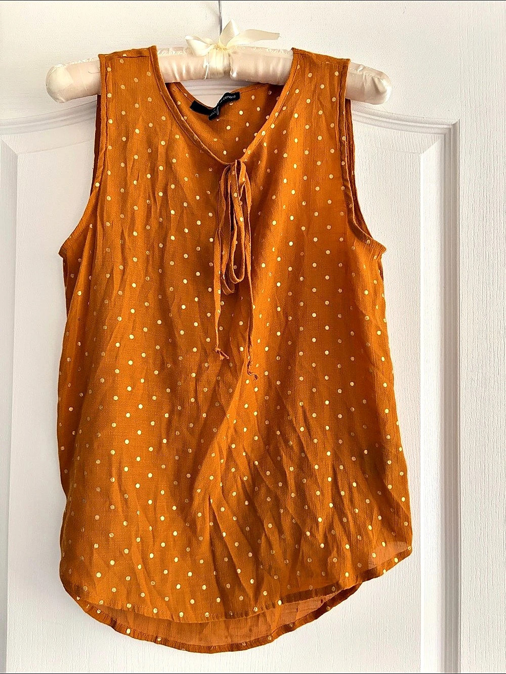 harvé bernard Polka Dot Sleeveless Blouse in Orange Size Medium Like New